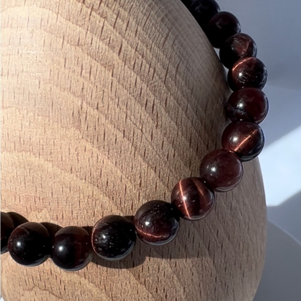 NATURAL Red Tiger Eye Stretch Beaded Bracelet 7.75” - Picture 7 of 15